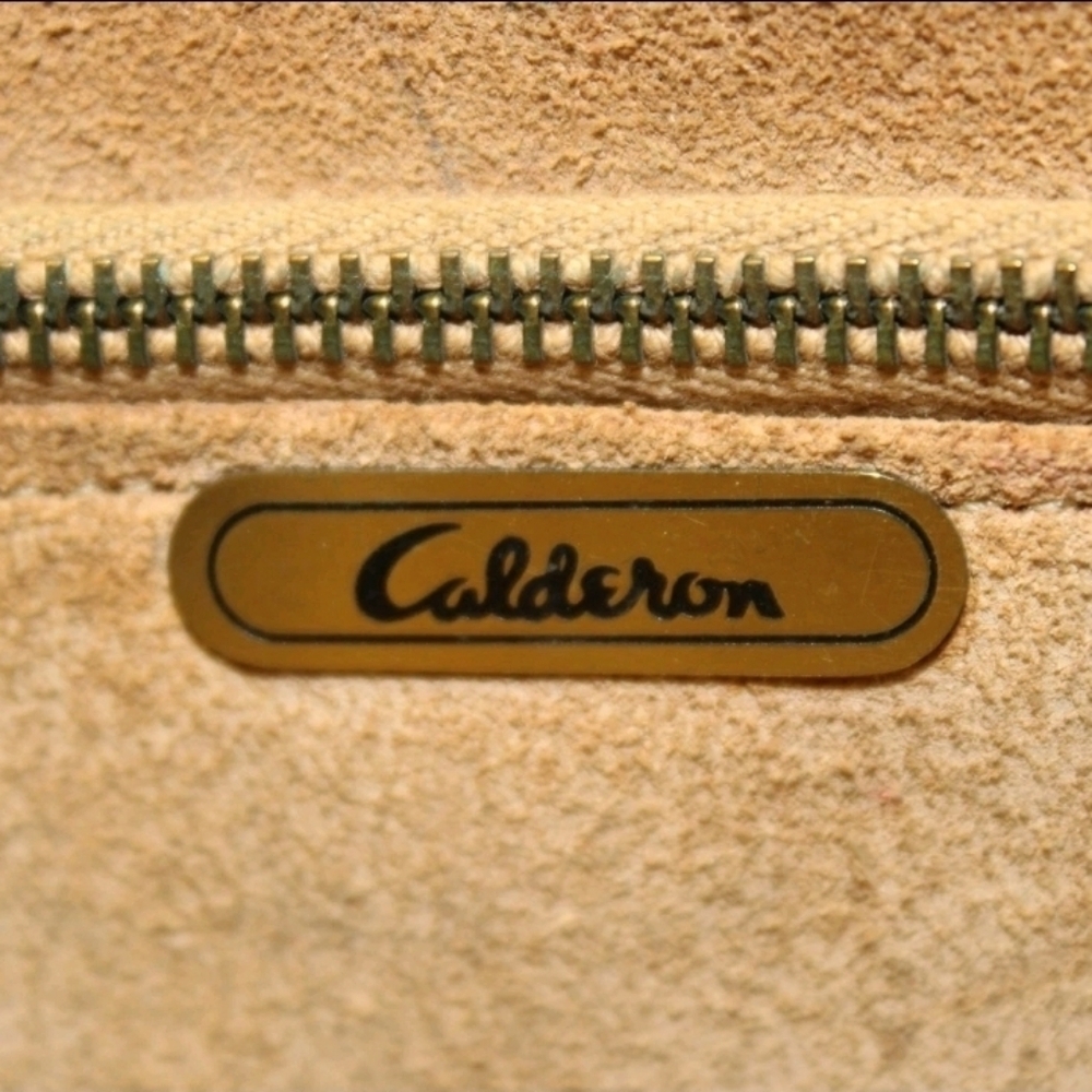 Calderon Vintage Womens Petite Ivory Leather Suede Bamboo Handle Satchel Bag - Picture 11 of 14